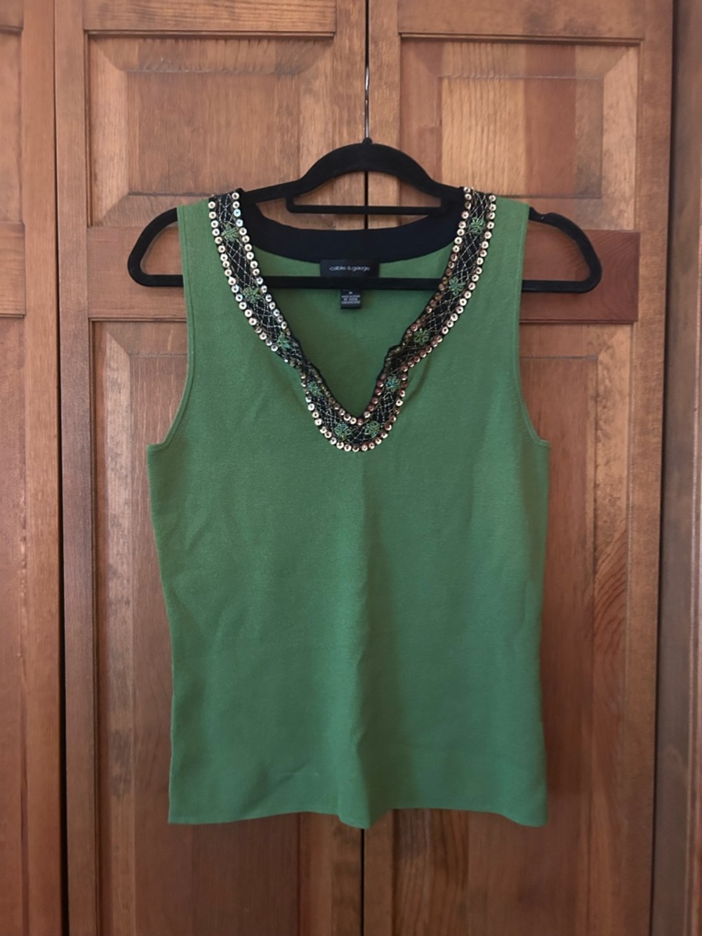 Cable & Gauge Women’s Y2K M Green Black Sleeveless Dress W/ Gold Sequins & Beads